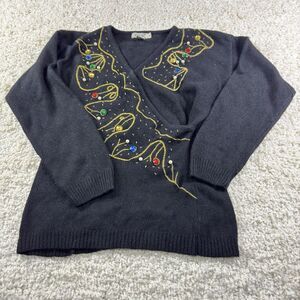 VINTAGE 80s sweater‎ Bling Medium black Silk Blend De Rotchild